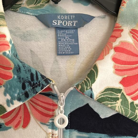 Korey Sport Women’s PL jacket tropical scenes. White, turquoise, orange. - Picture 3 of 8